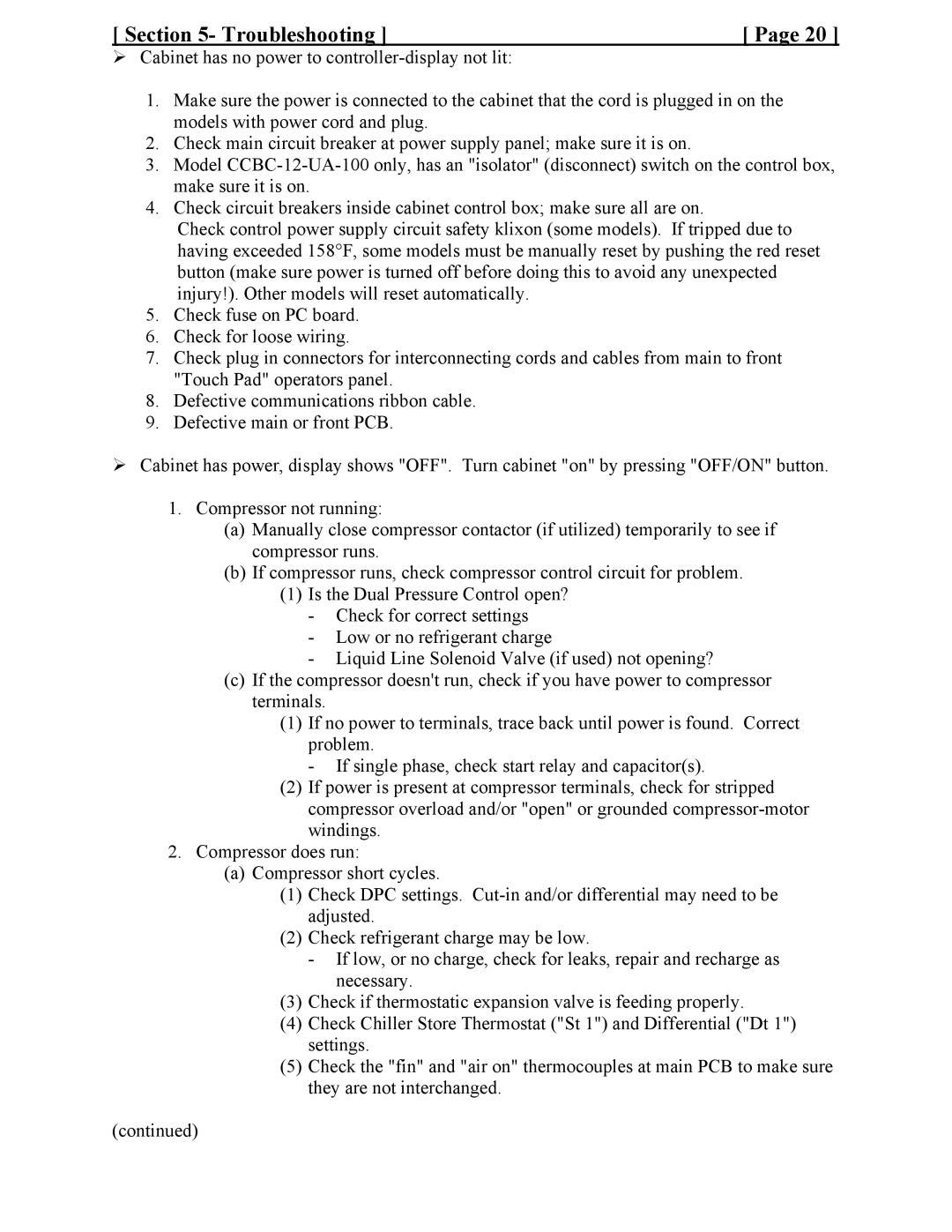 Cres Cor CCBC12-UA-100, CCBC-4-35, CCBC-12-75 service manual Troubleshooting 