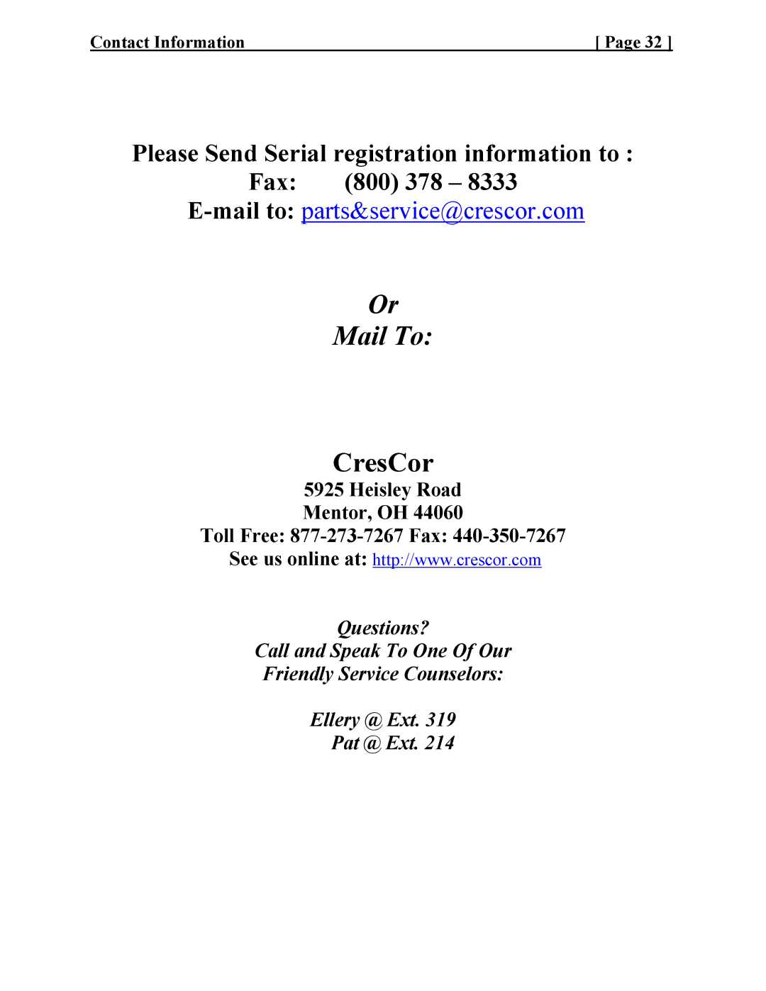 Cres Cor CCBC12-UA-100, CCBC-4-35, CCBC-12-75 service manual Mail To 