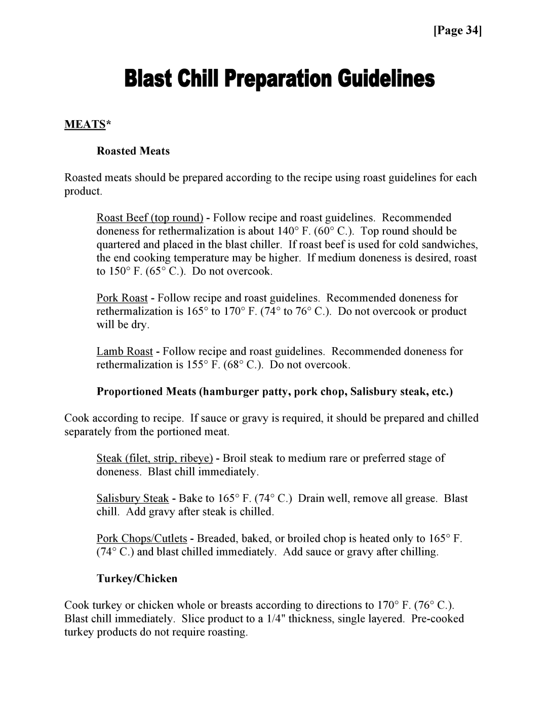 Cres Cor CCBC-12-75, CCBC-4-35, CCBC12-UA-100 service manual Roasted Meats, Turkey/Chicken 