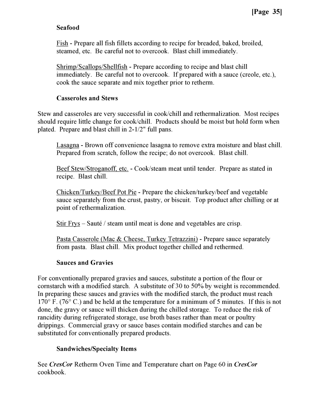 Cres Cor CCBC12-UA-100, CCBC-4-35, CCBC-12-75 Seafood, Casseroles and Stews, Sauces and Gravies, Sandwiches/Specialty Items 