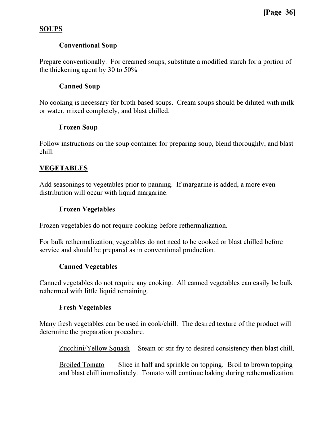 Cres Cor CCBC-4-35, CCBC-12-75, CCBC12-UA-100 service manual Soups, Vegetables 