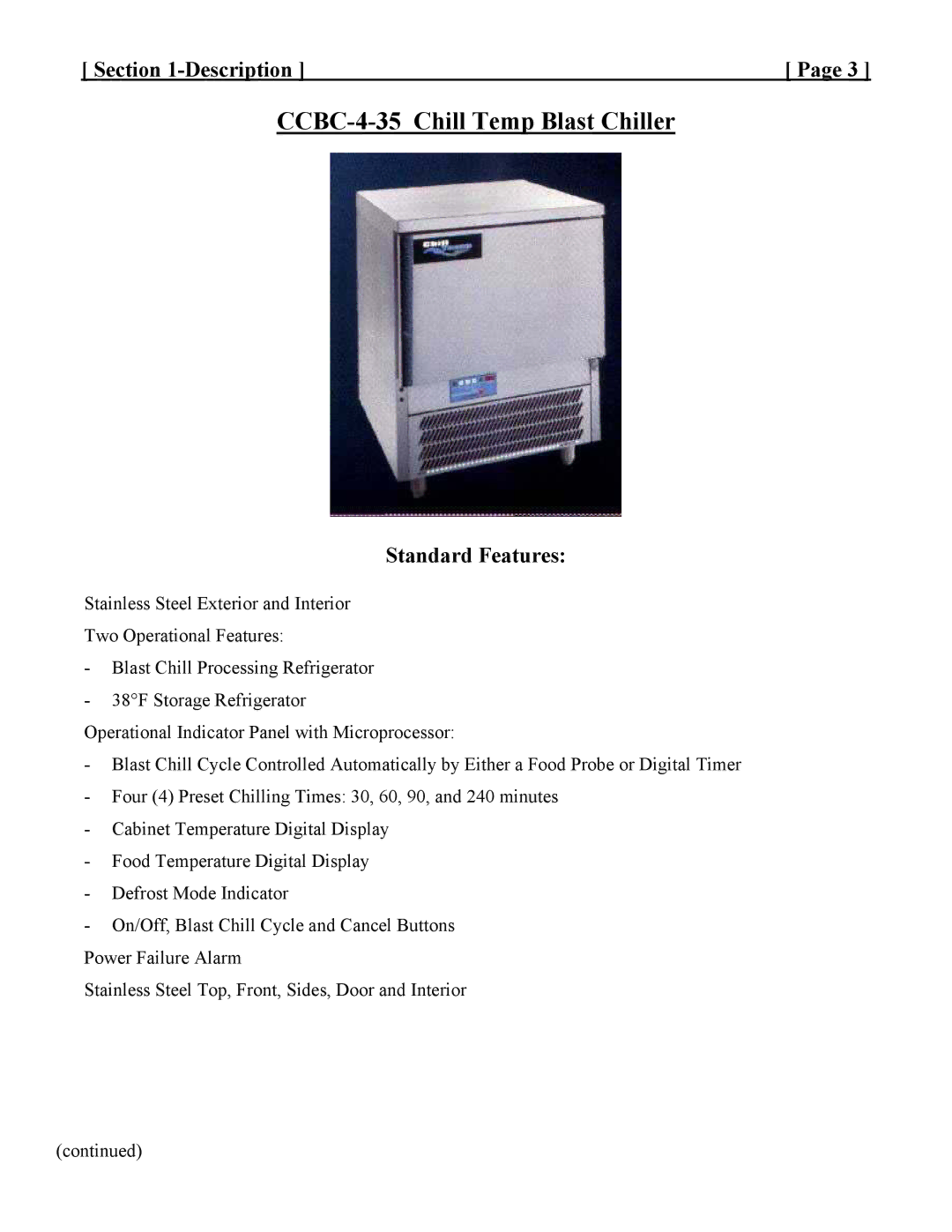 Cres Cor CCBC12-UA-100, CCBC-12-75 service manual CCBC-4-35 Chill Temp Blast Chiller 