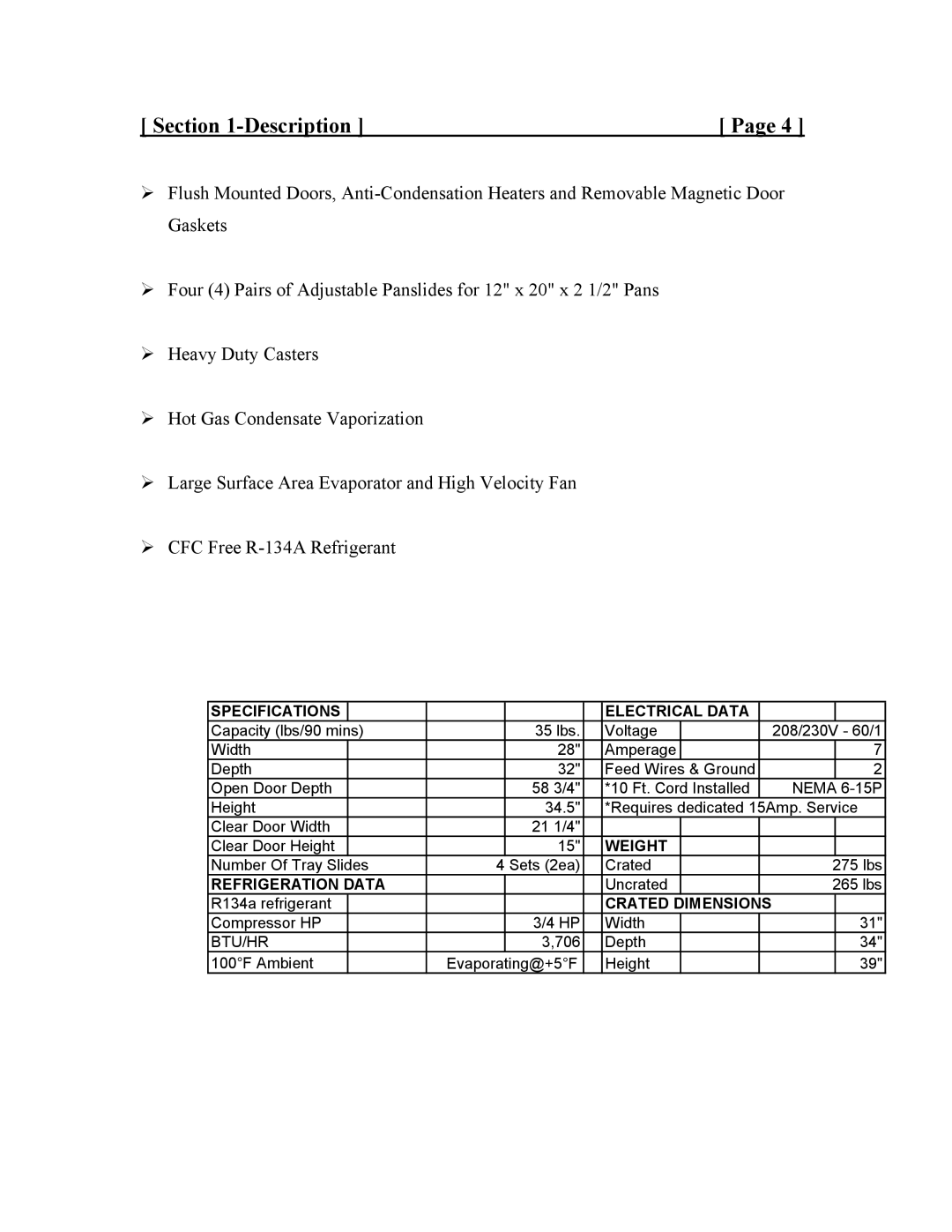 Cres Cor CCBC-4-35, CCBC-12-75, CCBC12-UA-100 service manual Weight 