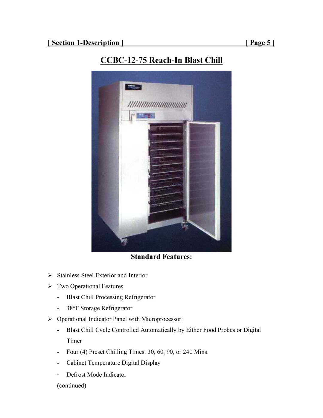 Cres Cor CCBC-4-35, CCBC12-UA-100 service manual CCBC-12-75 Reach-In Blast Chill 