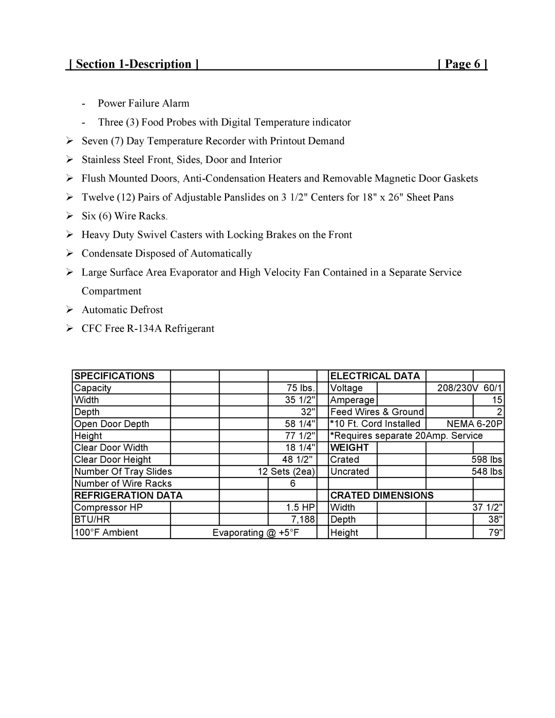 Cres Cor CCBC12-UA-100, CCBC-4-35, CCBC-12-75 service manual Refrigeration Data Crated 