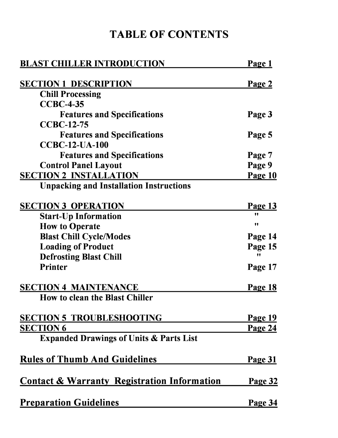Cres Cor CCBC12-UA-100 Table Of Contents, Rules of Thumb And Guidelines, Contact & Warranty Registration Information 