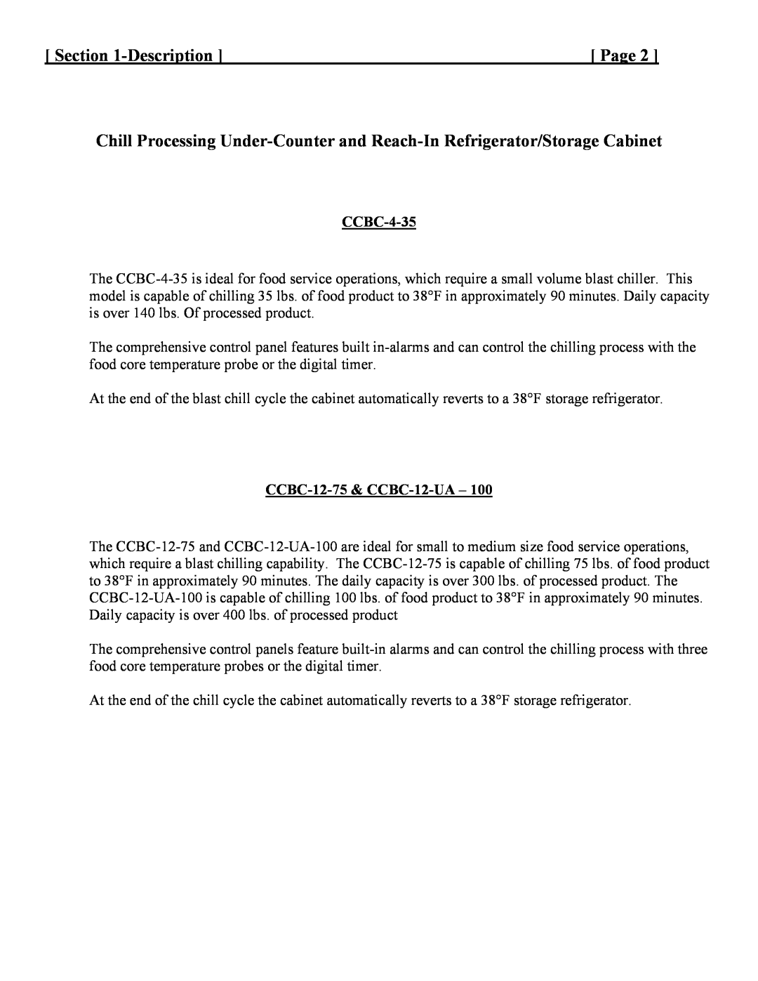 Cres Cor CCBC12-UA-100 service manual Description, Page, CCBC-4-35, CCBC-12-75& CCBC-12-UA 