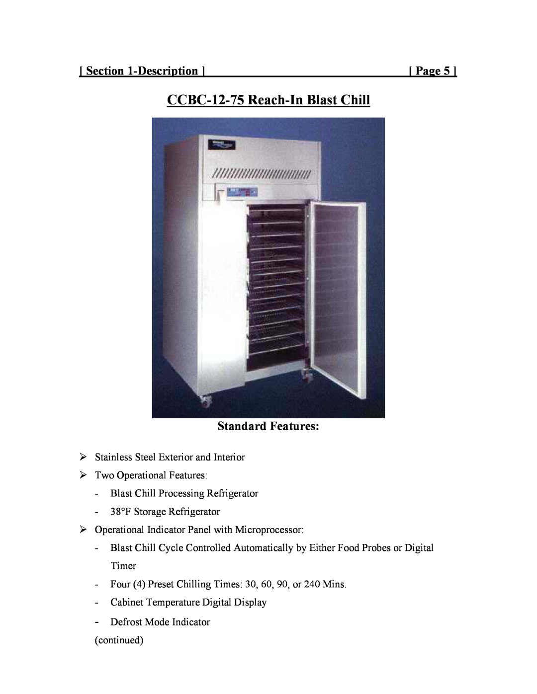 Cres Cor CCBC-4-35, CCBC12-UA-100 service manual CCBC-12-75 Reach-InBlast Chill, Page 