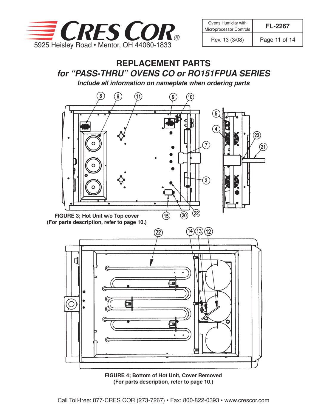 Cres Cor CO151HWUA6B-Q1, CO151FPWUA12B-Q1, RO151FPWUA18B-Q1, CO151FWUA12B-Q1 manual For PASS-THRU Ovens CO or RO151FPUA Series 