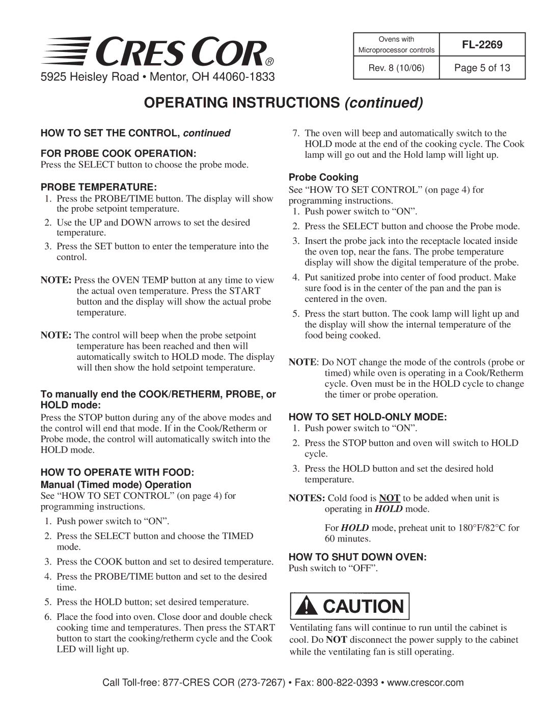 Cres Cor CO151H189B-Q1 manual Operating Instructions 