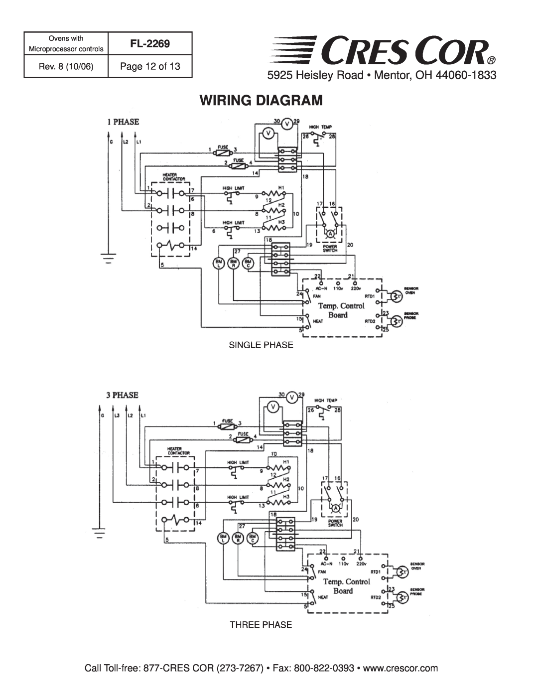 Cres Cor CO151H189B-Q1 Wiring Diagram, Page 12 of, Heisley Road Mentor, OH, FL-2269, Ovens with, Microprocessor controls 