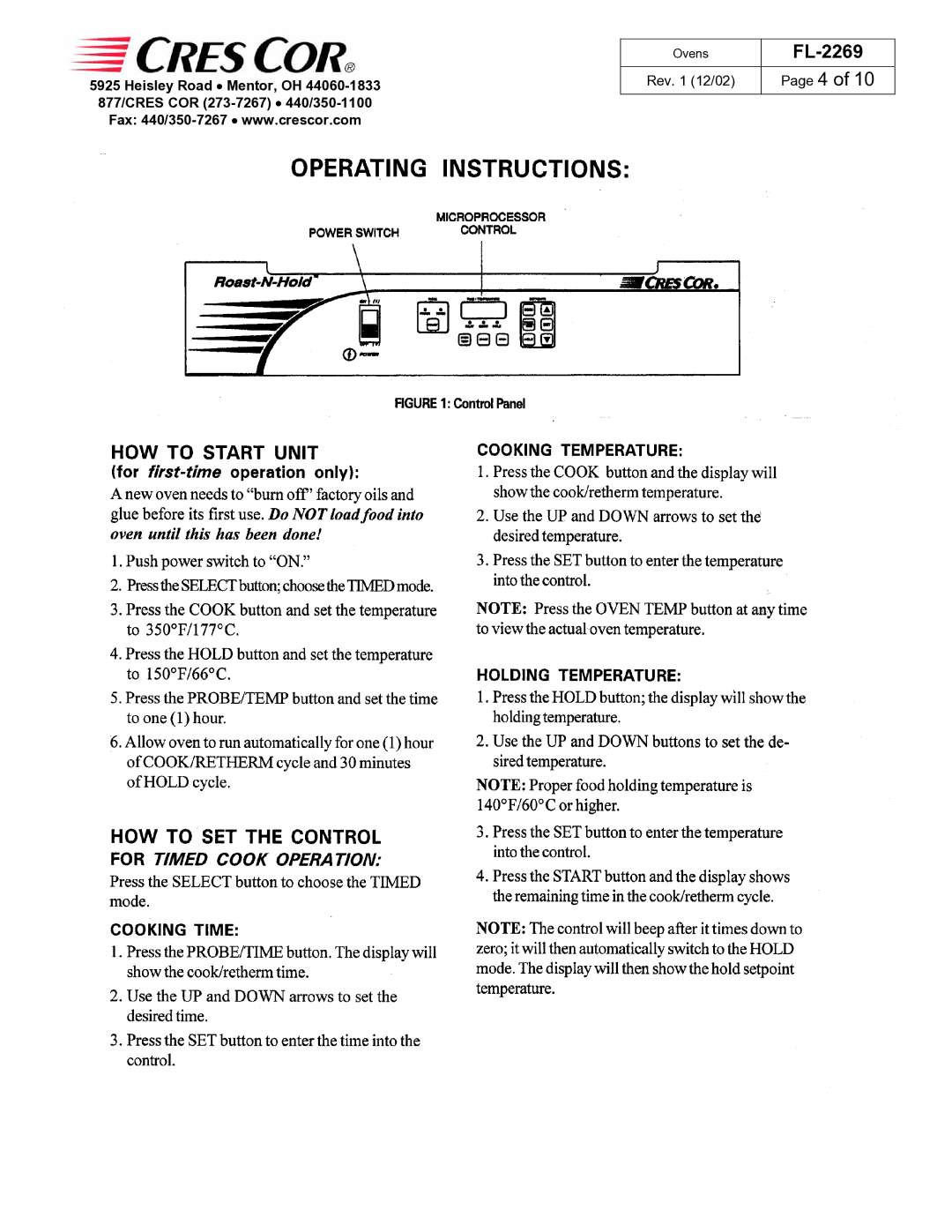 Cres Cor CO151FUA12B, CO151HUA6B, CO151H189B, RO151FUA18B, CO151F1818B manual FL-2269 