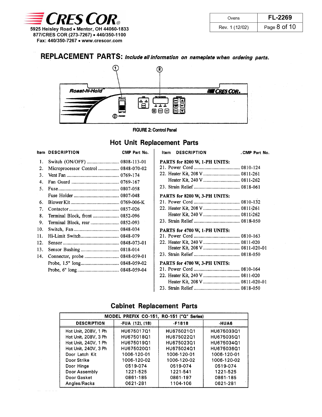 Cres Cor CO151F1818B, CO151HUA6B, CO151H189B, RO151FUA18B, CO151FUA12B manual FL-2269 