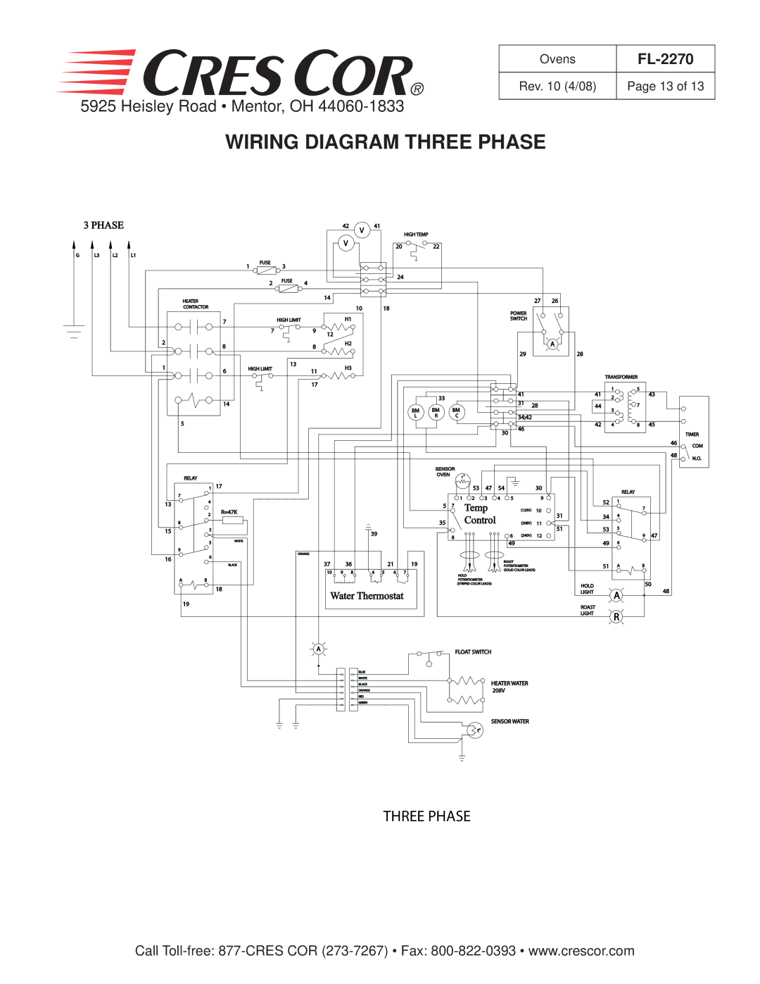 Cres Cor CO151FW1818B, CO151XW185B, CO151HW189B, CO151XWUA5B, CO151FWUA12B manual Wiring Diagram Three Phase 