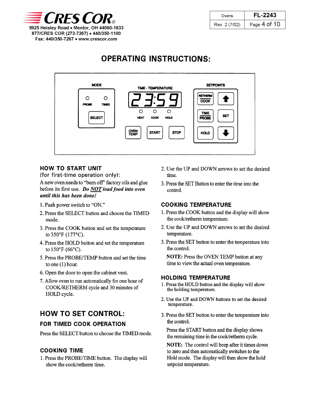 Cres Cor manual Ovens FL-2243 