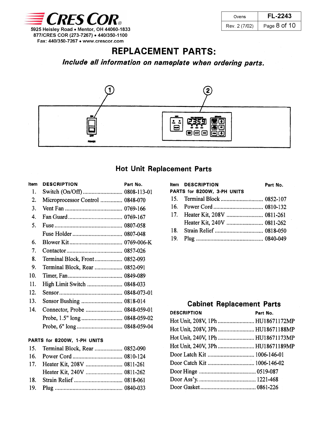 Cres Cor FL-2243 manual Rev 7/02 Page 8 