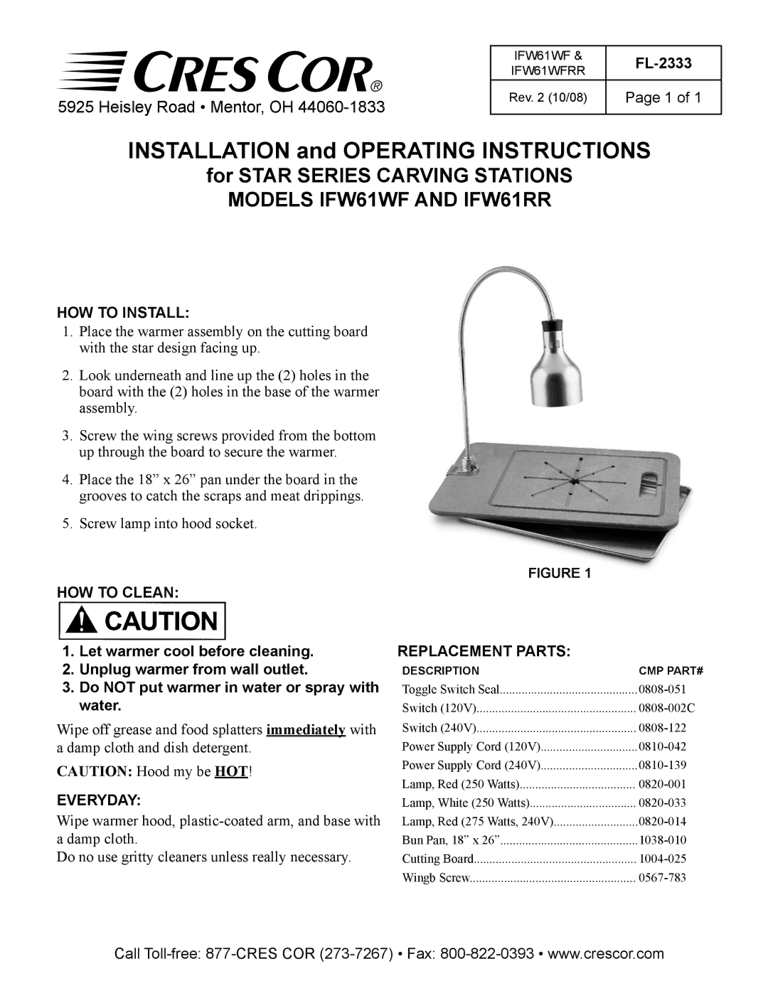 Cres Cor manual Installation and Operating Instructions, Models IFW61WF and IFW61RR 