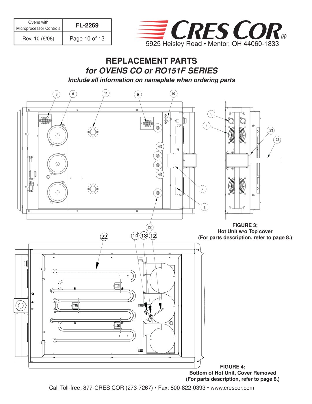 Cres Cor CO151HUA6B-Q1, RO151FUA18B-Q1, CO151FUA12B-Q1, CO151FPUA12B-Q1, RO151F1332B-Q1 manual For Ovens CO or RO151F Series 