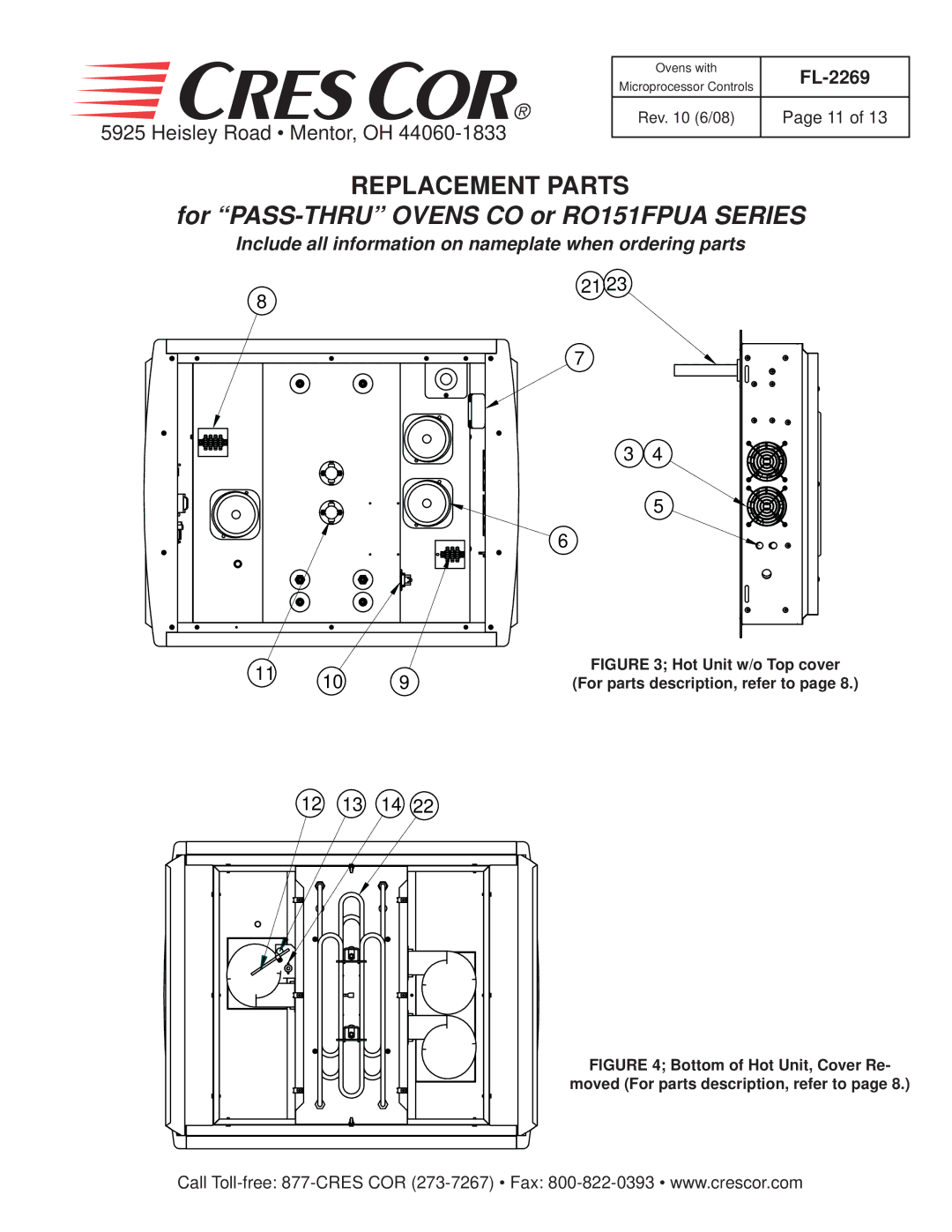 Cres Cor CO151F1818B-Q1, RO151FUA18B-Q1, CO151FUA12B-Q1, CO151FPUA12B-Q1 manual For PASS-THRU Ovens CO or RO151FPUA Series 