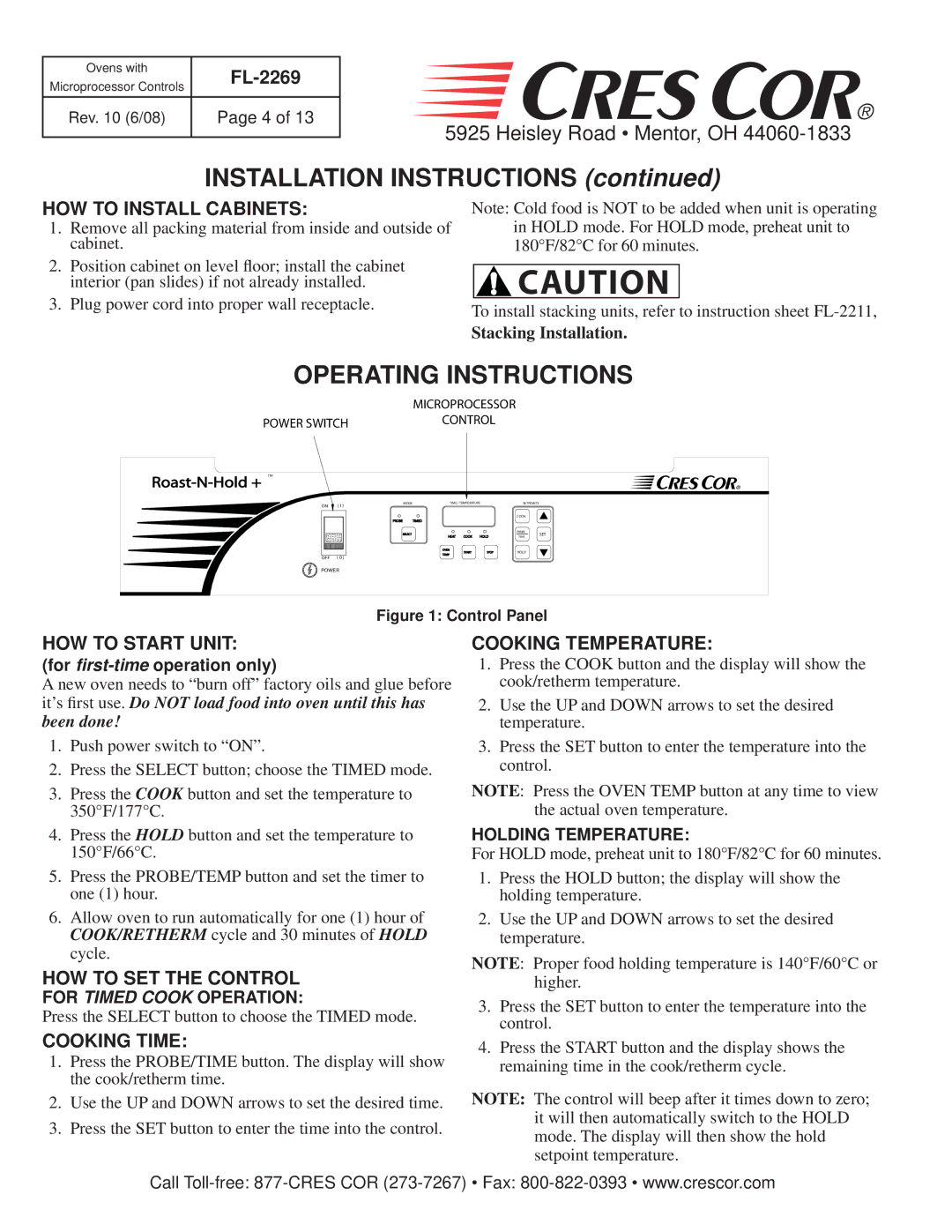 Cres Cor CO151HUA6B-Q1, RO151FUA18B-Q1, CO151FUA12B-Q1, CO151FPUA12B-Q1 Installation Instructions, Operating Instructions 