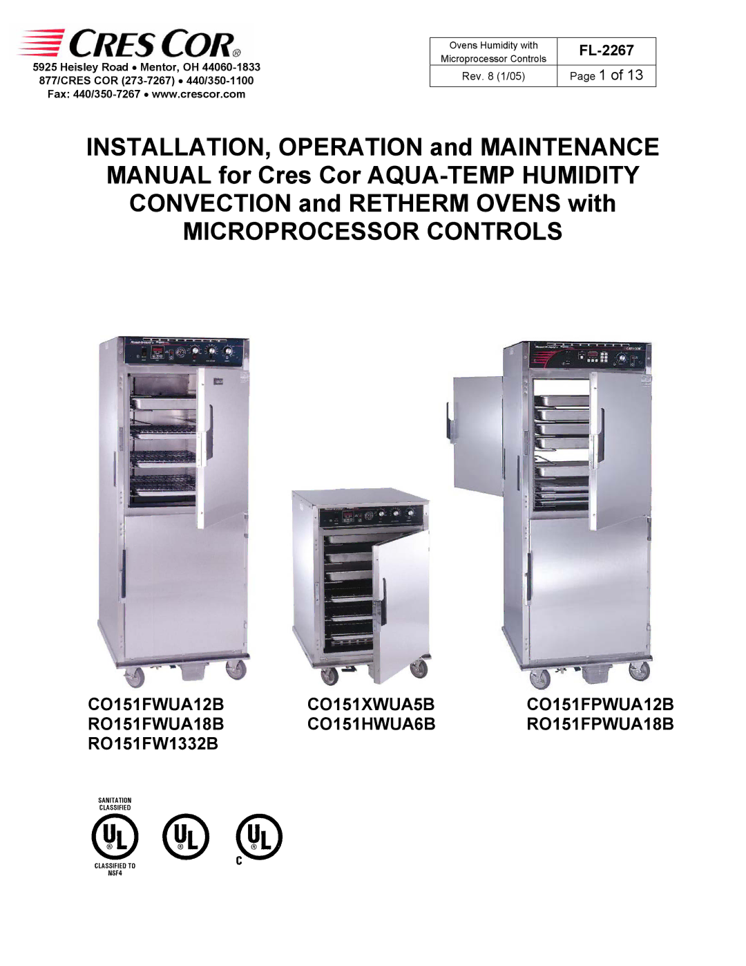 Cres Cor CO151HWUA6B, RO151FWUA18B, RO151FW1332B, RO151FPWUA18B, RO151FPWUA12B, CO151FPWUA12B manual Microprocessor Controls 