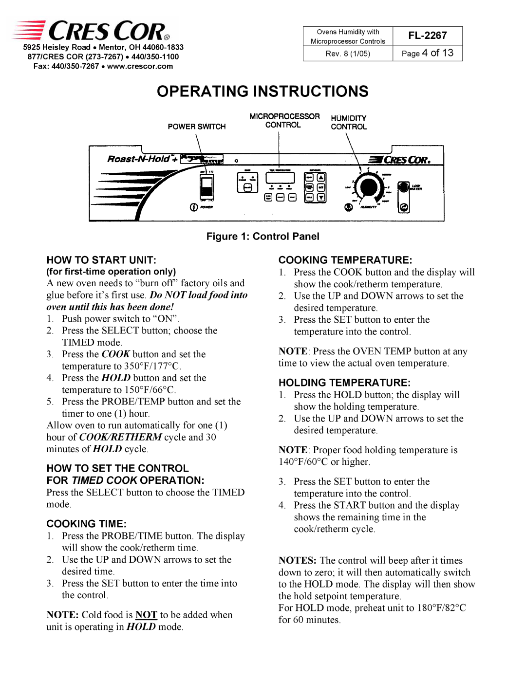 Cres Cor RO151FPWUA12B, RO151FWUA18B manual HOW to Start Unit, HOW to SET the Control for Timed Cook Operation, Cooking Time 