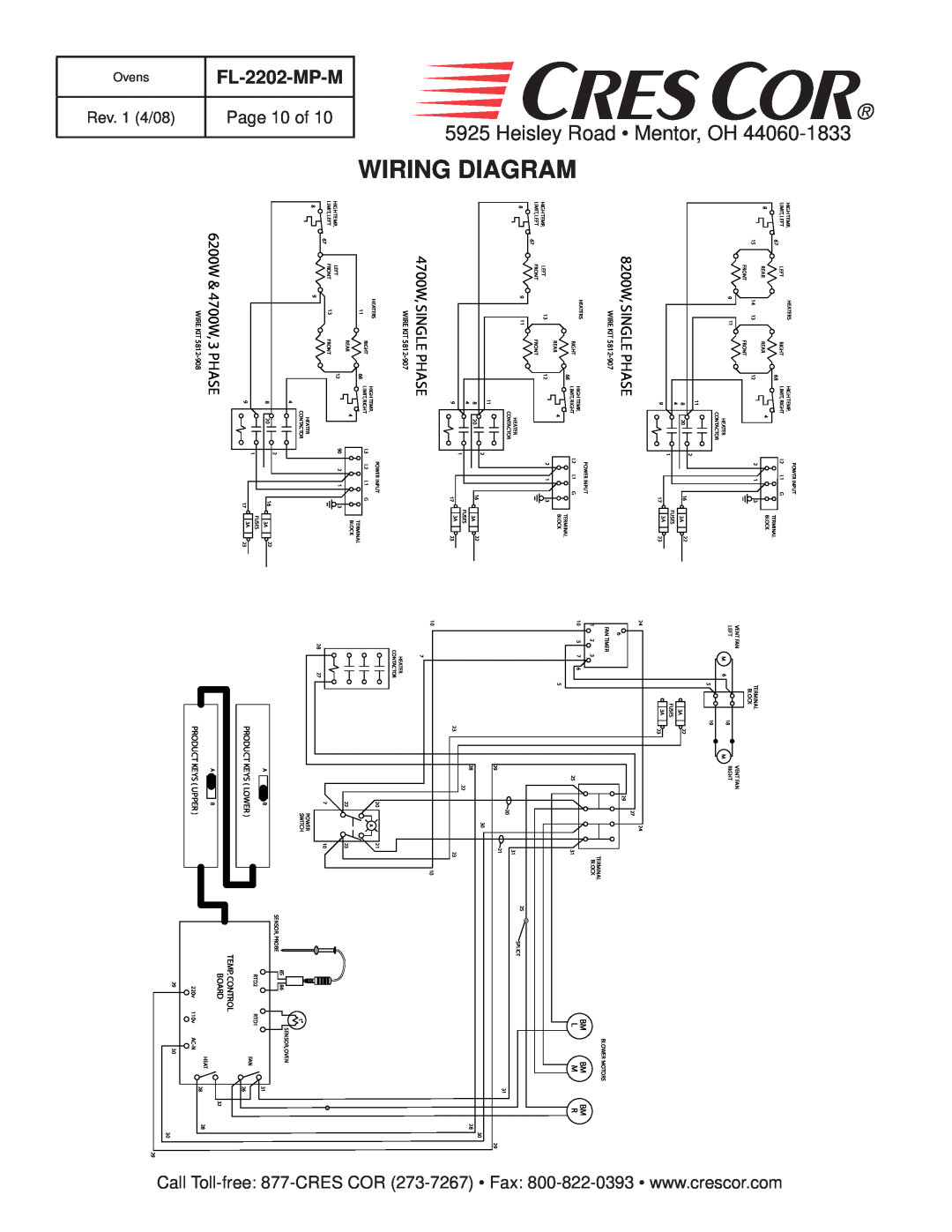 Cres Cor RO151FUA18 Heisley Road Mentor, OH 44060-1833 WIRING DIAGRAM, Mp-M, FL-2202, Page, Rev. 1 4/08, Wire Kit, Board 