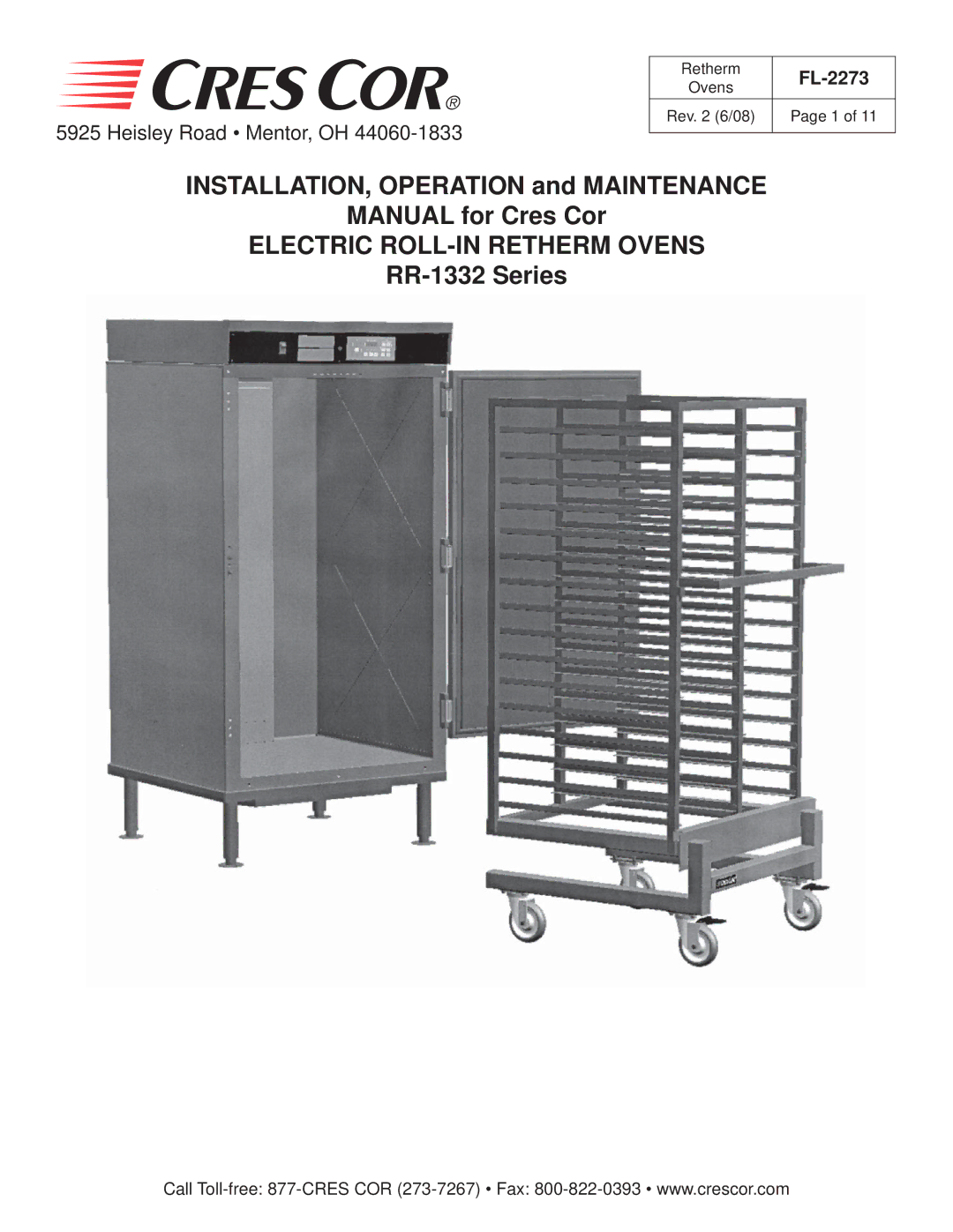 Cres Cor RR-1332 Series Retherm Ovens manual Electric ROLL-IN Retherm Ovens, FL-2273 