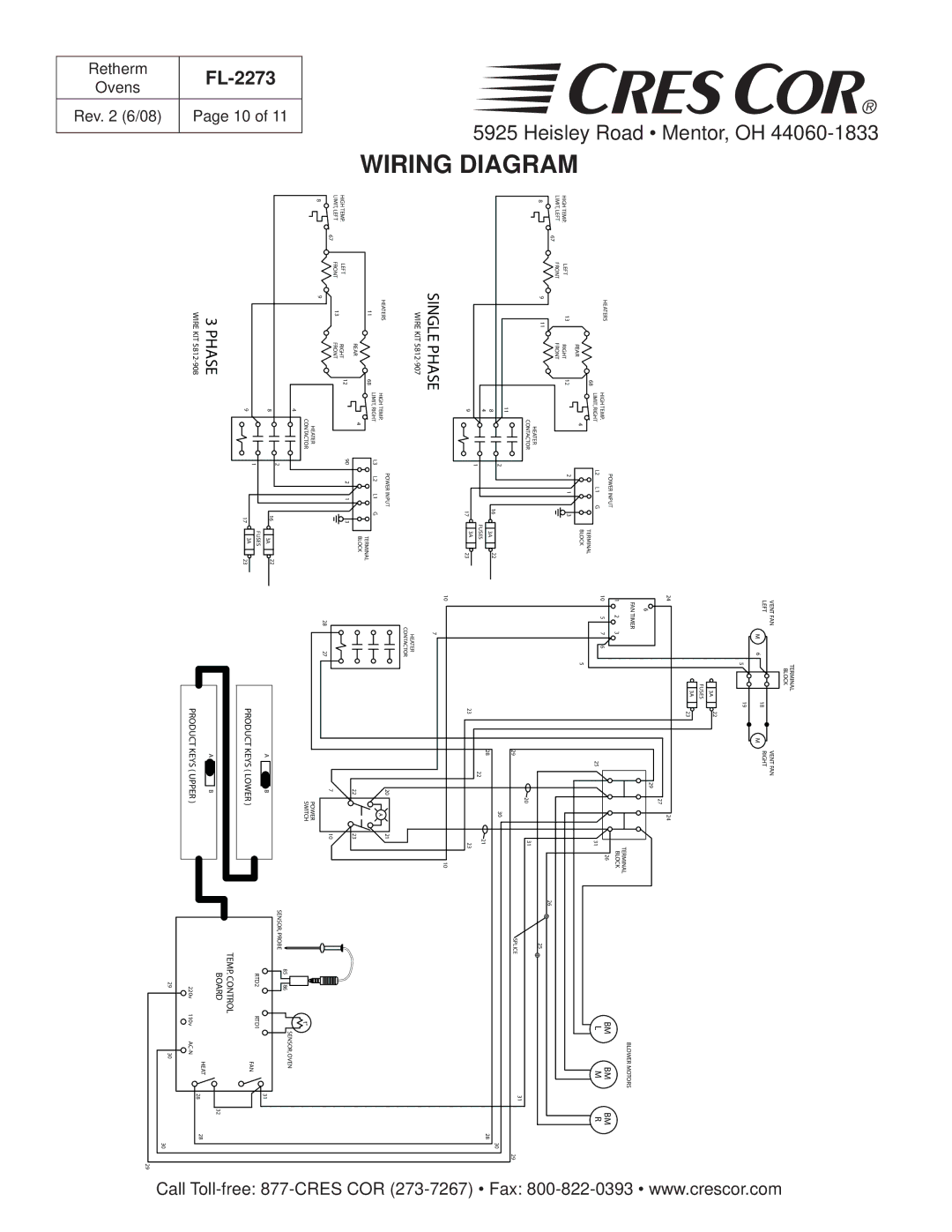 Cres Cor RR-1332 Series Retherm Ovens manual Diagram, Single Phase 