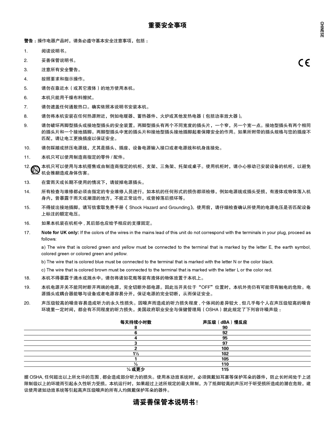 Crest Audio CC 2800, CC 5500, CC 4000, CC 1800 owner manual 请妥善保管本说明书！ 