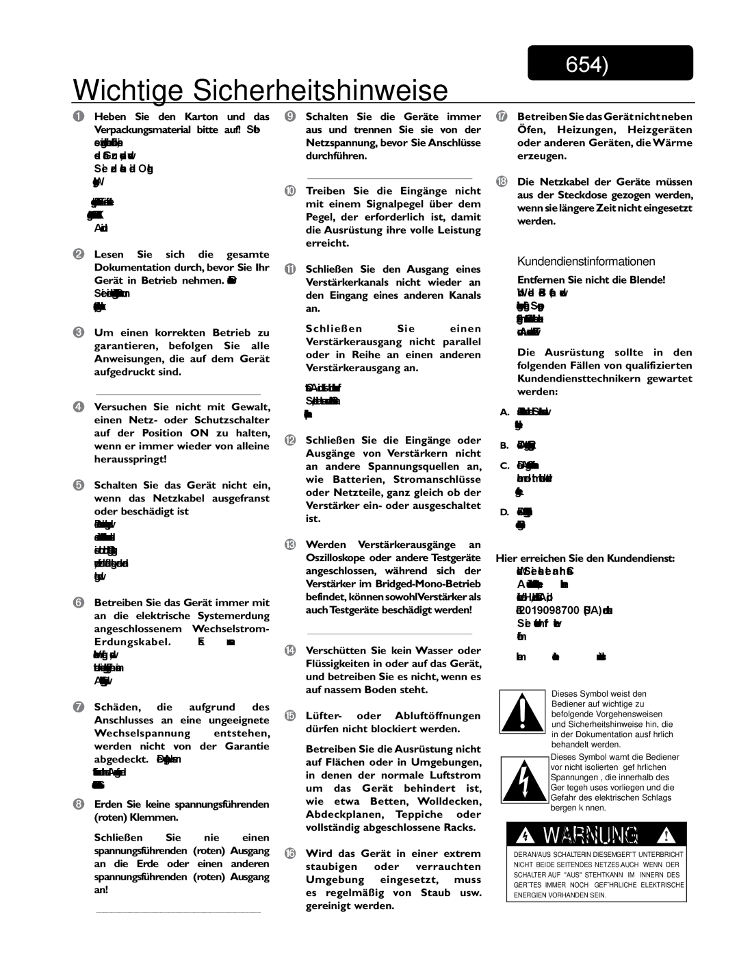 Crest Audio CC 1800, CC 5500, CC 2800, CC 4000 owner manual Wichtige Sicherheitshinweise 