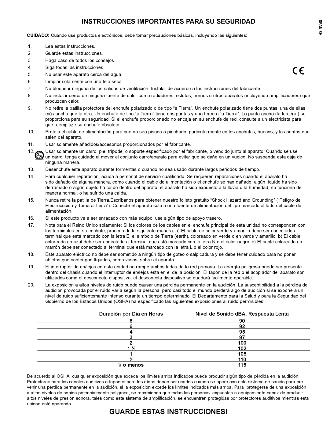 Crest Audio CC 2800, CC 5500, CC 4000, CC 1800 owner manual Guarde Estas Instrucciones 