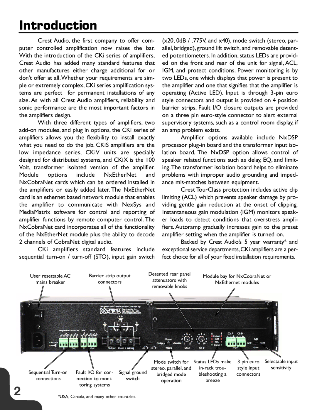 Crest Audio CKi Series manual Introduction, In-rack trou 