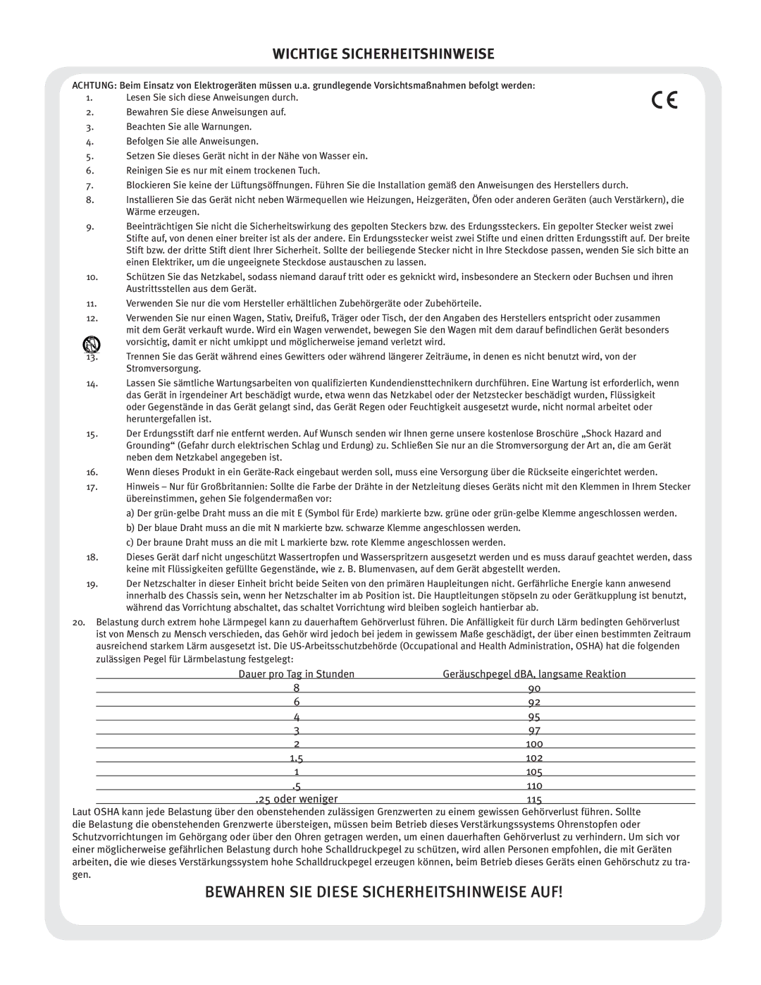 Crest Audio CPX 3800 owner manual Bewahren SIE Diese Sicherheitshinweise AUF 