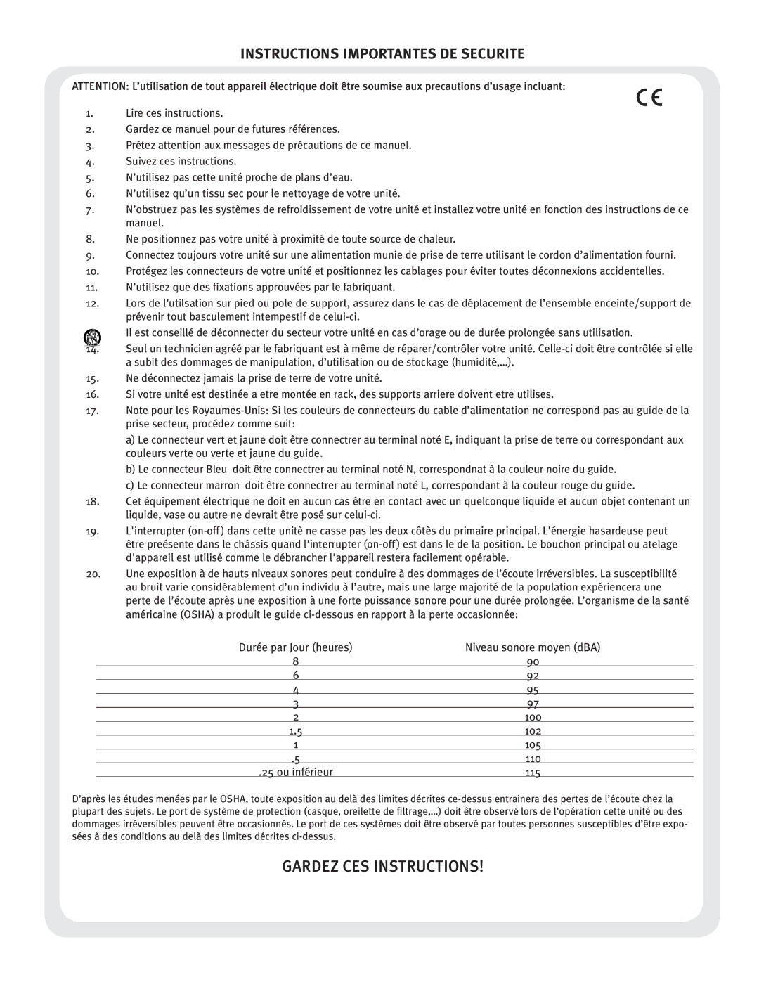 Crest Audio CPX 3800 owner manual Gardez CES Instructions 