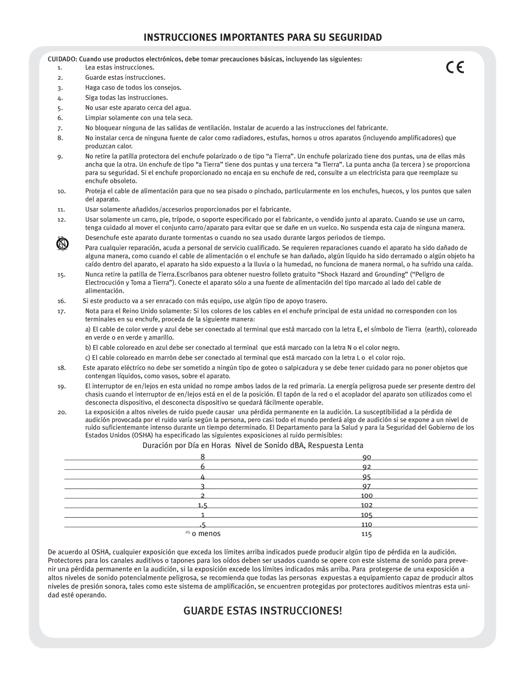 Crest Audio CPX 3800 owner manual Guarde Estas Instrucciones 