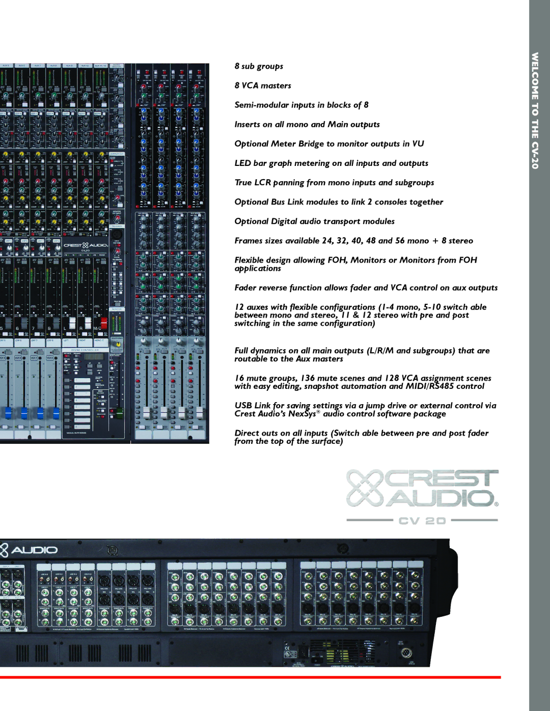 Crest Audio CV 20 manual Welcome to the CV-20 