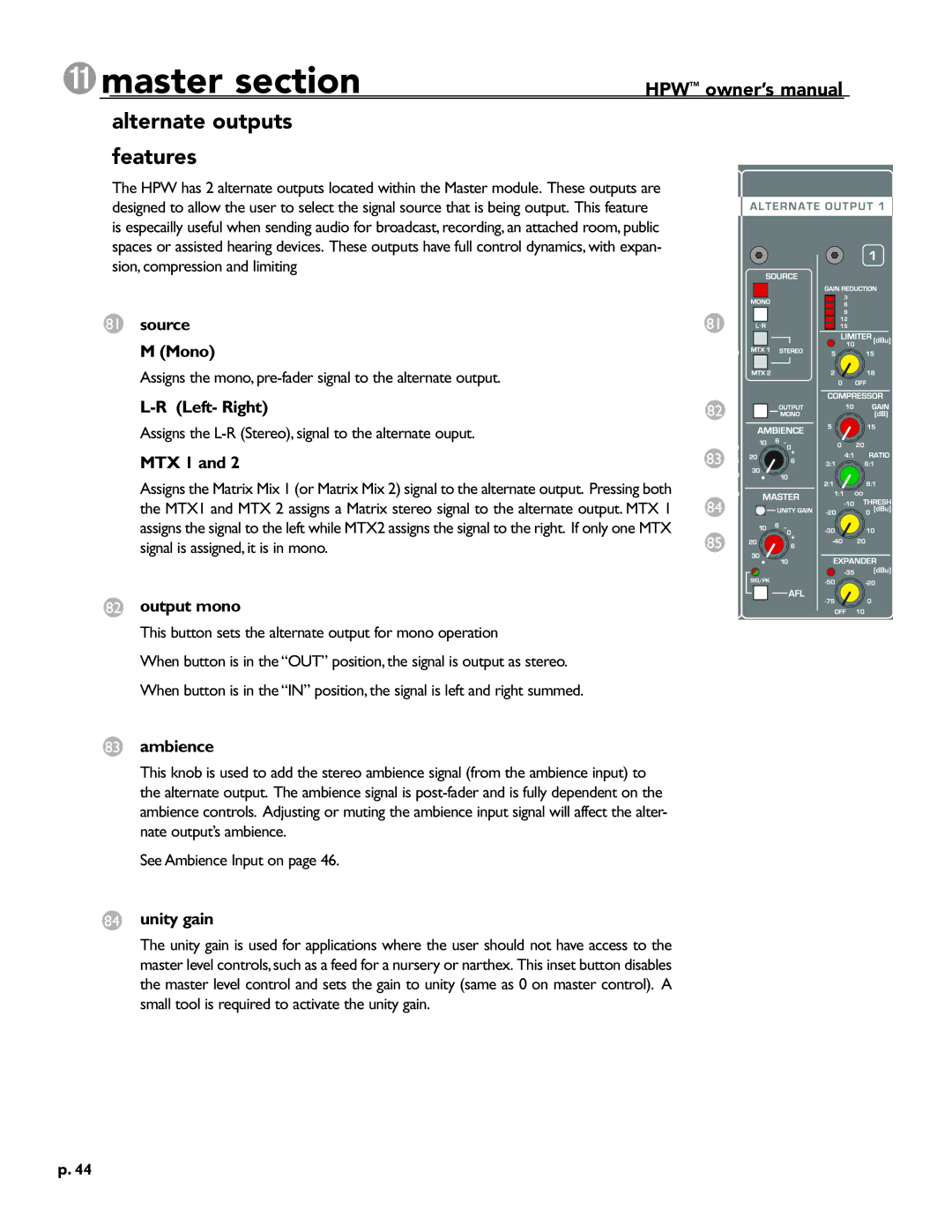 Crest Audio HPW owner manual Alternate outputs features 