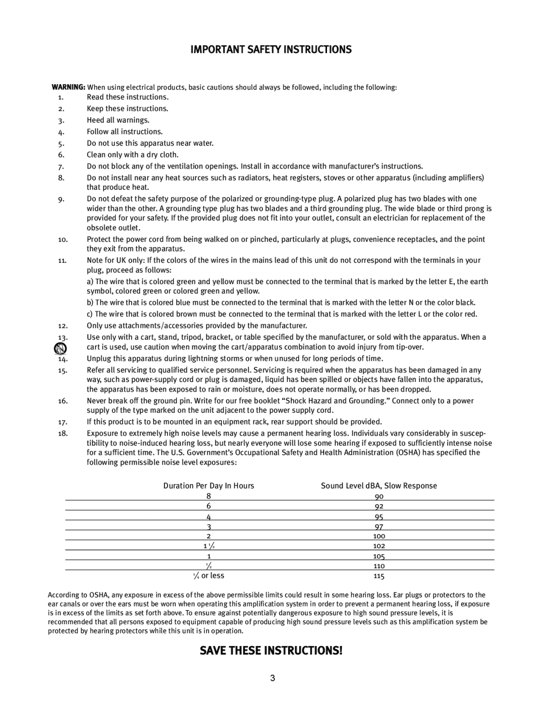 Crest Audio LQ 10P user manual Important Safety Instructions 