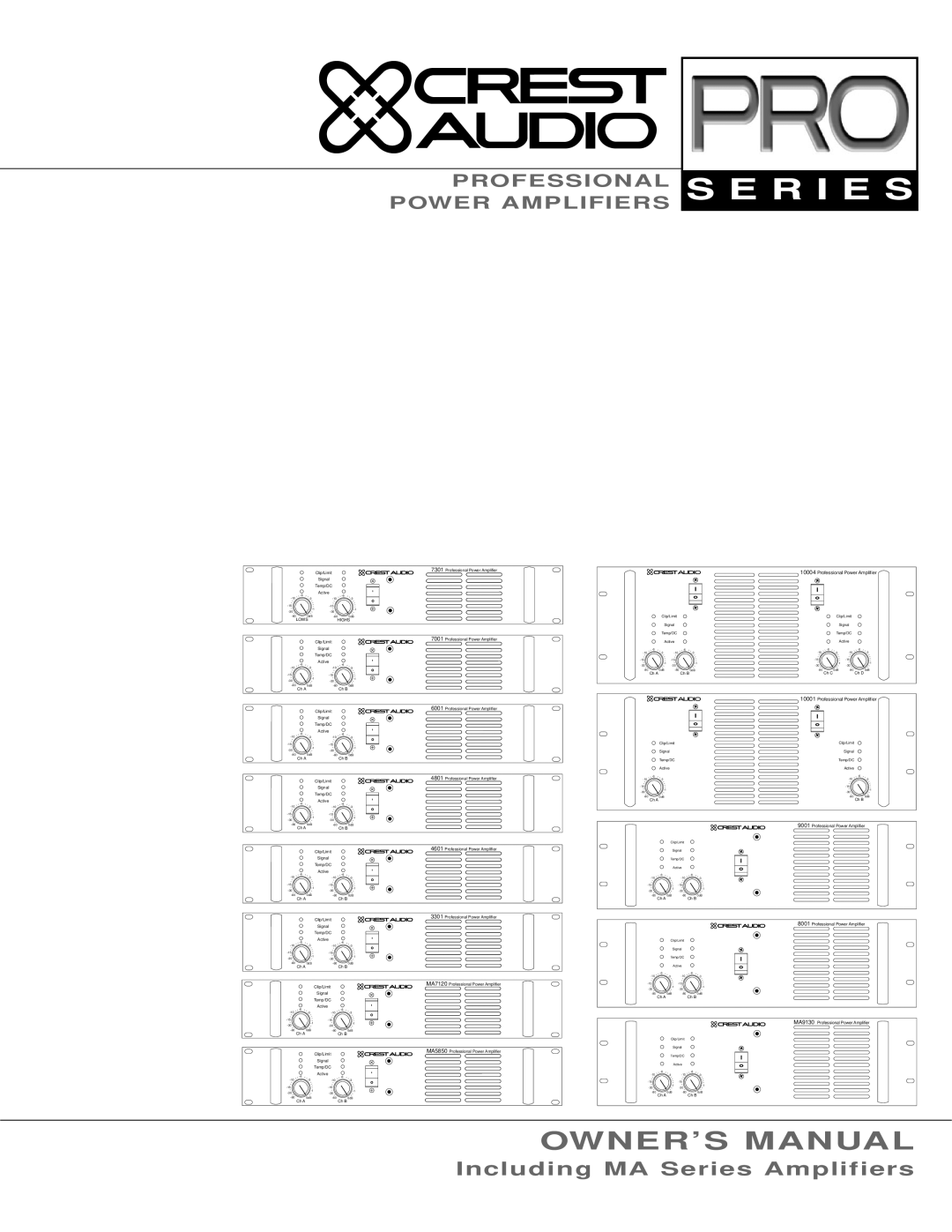 Crest Audio Stereo Amplifier owner manual Including MA Series Amplifiers 