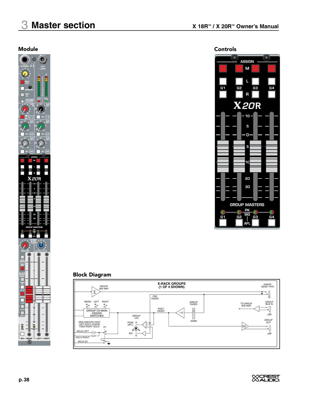 Crest Audio X 20R, X 18R owner manual Master section 