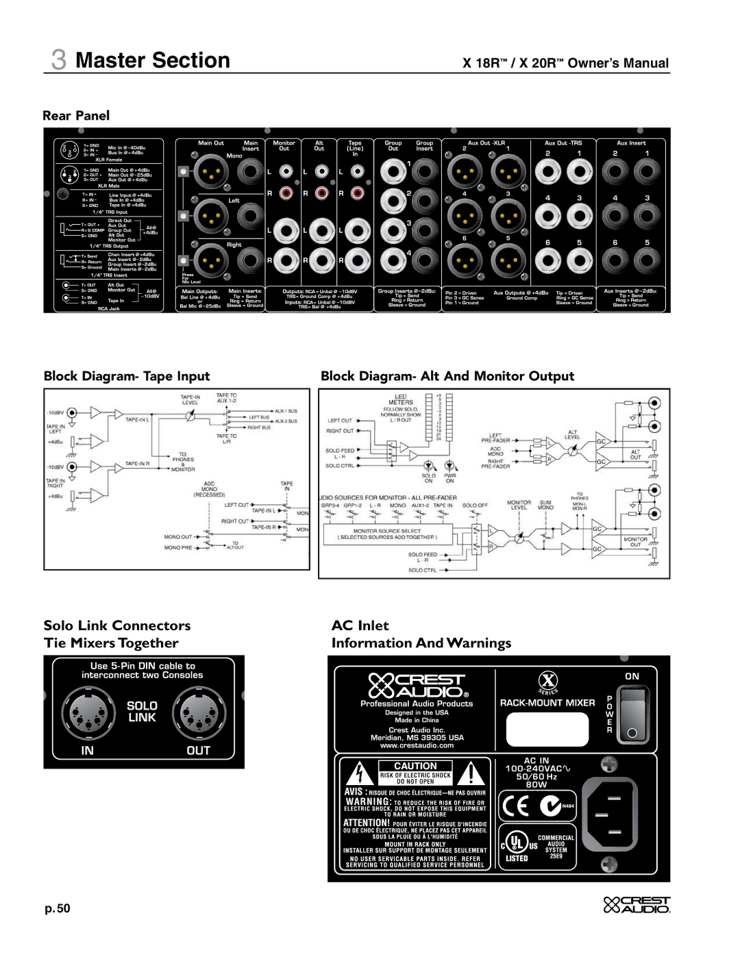 Crest Audio X 20R, X 18R owner manual Master Section 