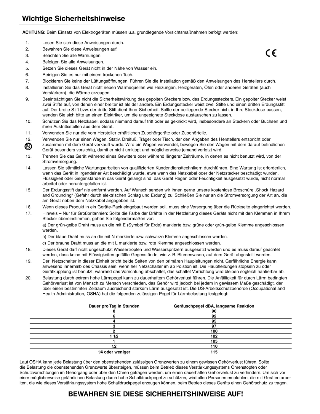 Crest Audio X 20R, X 18R owner manual Wichtige Sicherheitshinweise 