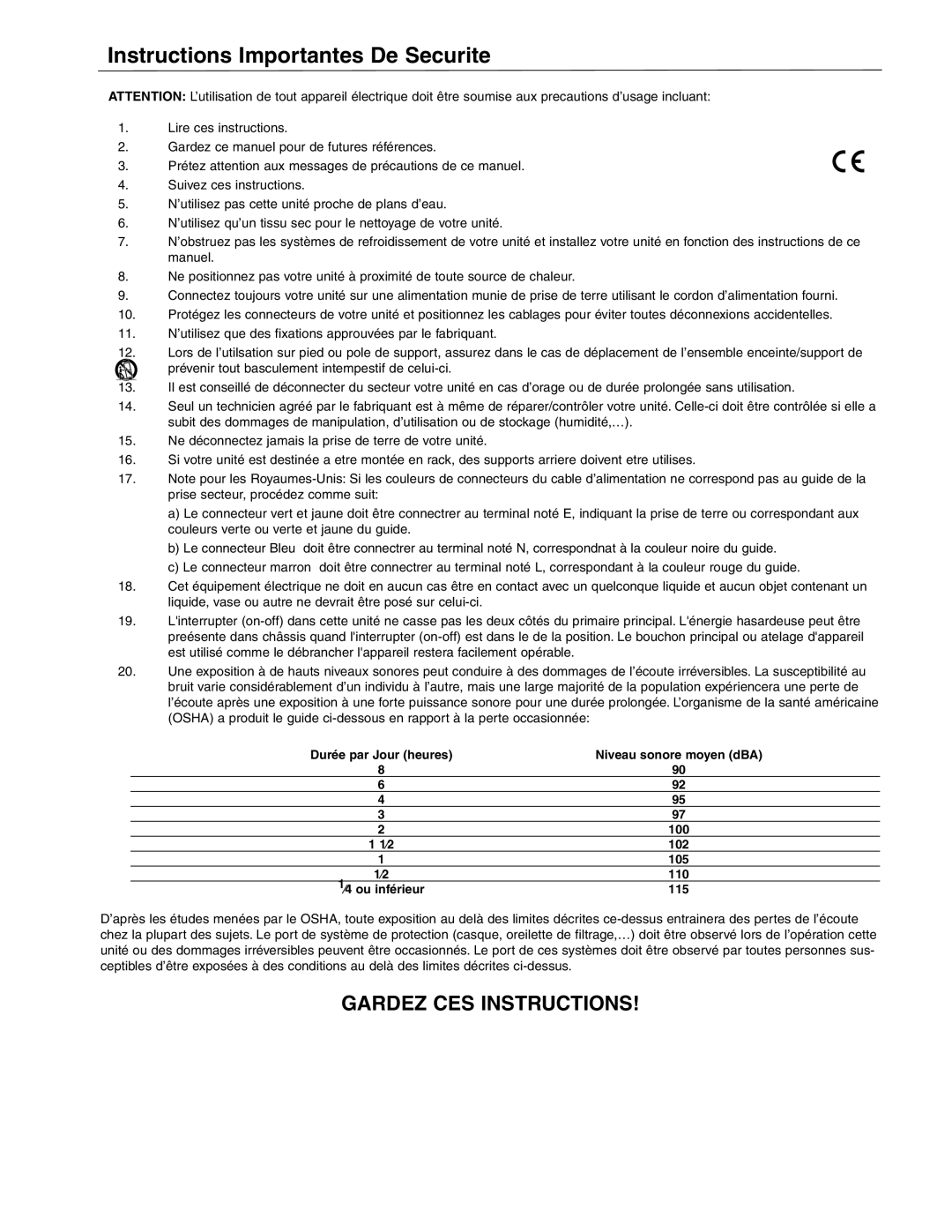 Crest Audio X 18R, X 20R owner manual Instructions Importantes De Securite 