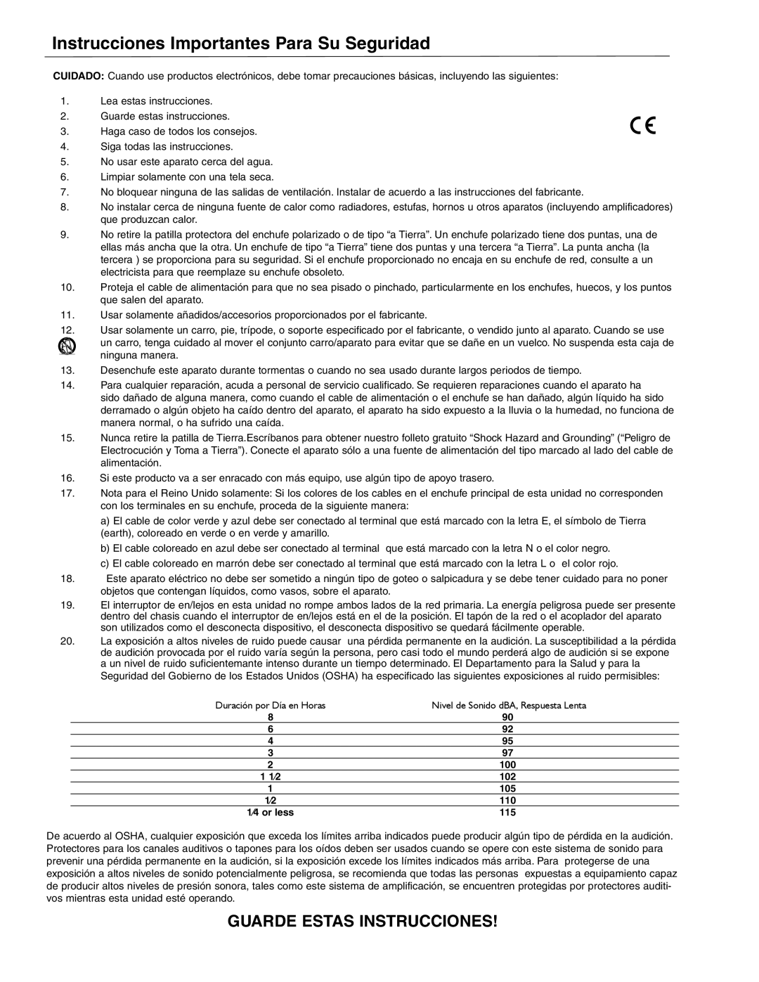 Crest Audio X 20R, X 18R owner manual Instrucciones Importantes Para Su Seguridad 