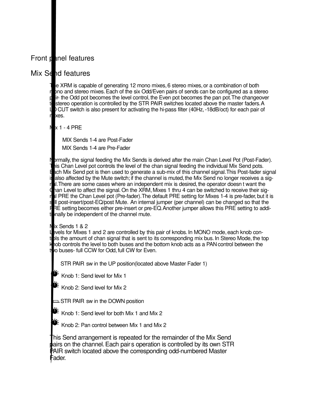 Crest Audio XRM - 12 owner manual Mix 1 4 PRE, Mix Sends 1 