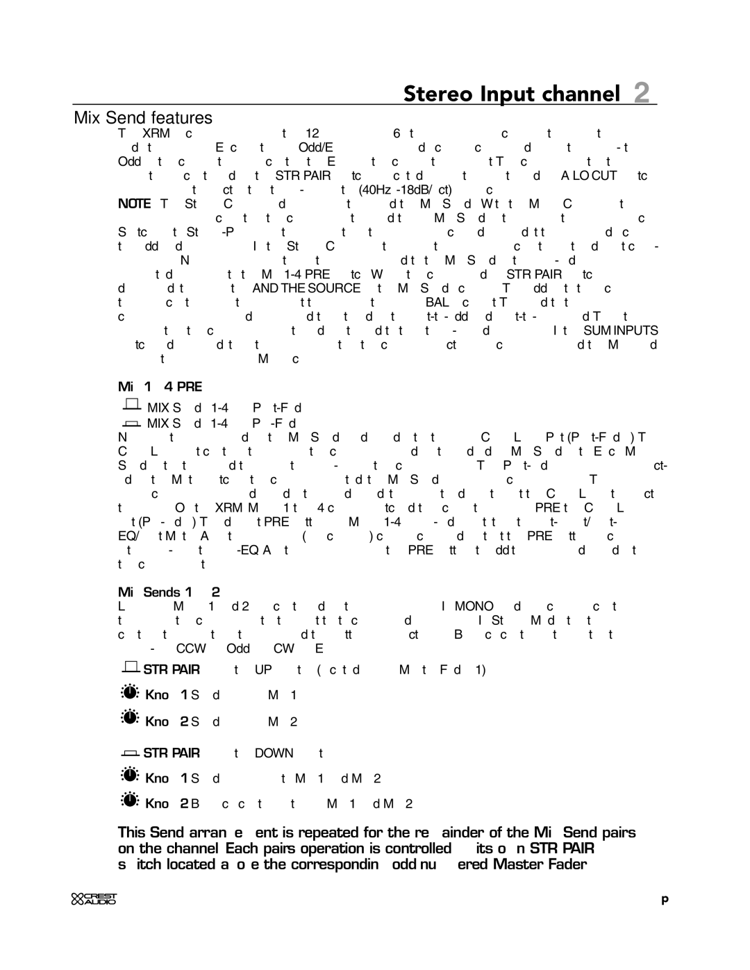 Crest Audio XRM - 12 owner manual Mix Send features 