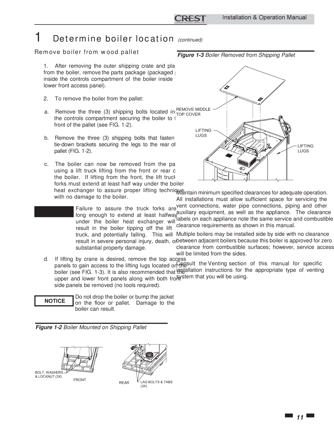 Crestron electronic 3.5, 2.5, 1.5 service manual Remove boiler from wood pallet 