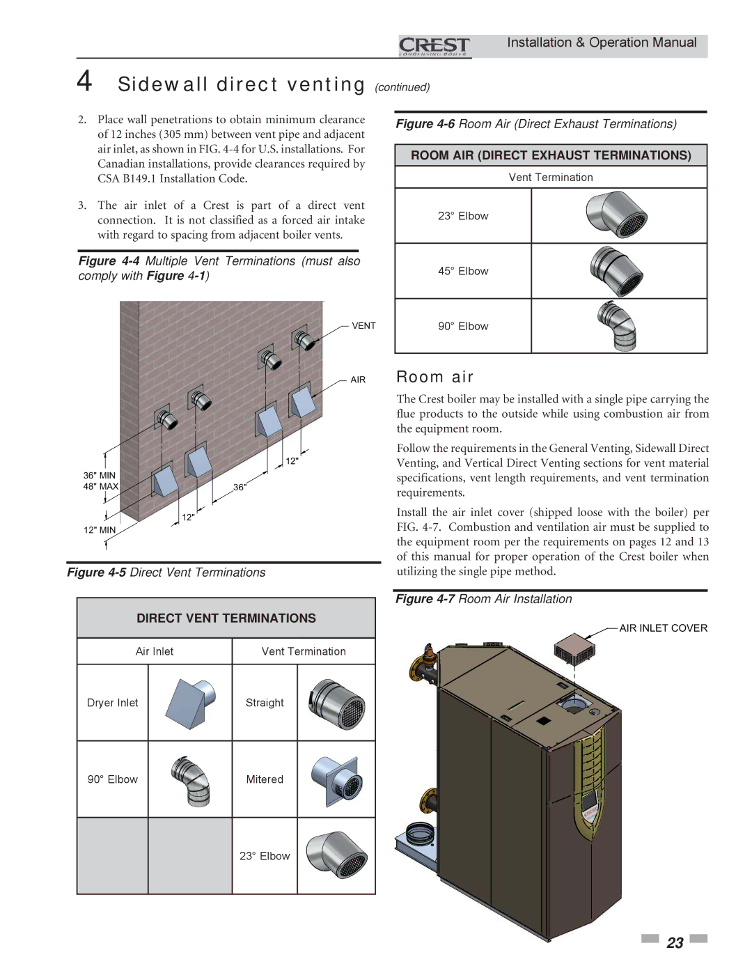 Crestron electronic 2.5, 3.5, 1.5 service manual Room air, 4Multiple Vent Terminations must also comply with Figure 