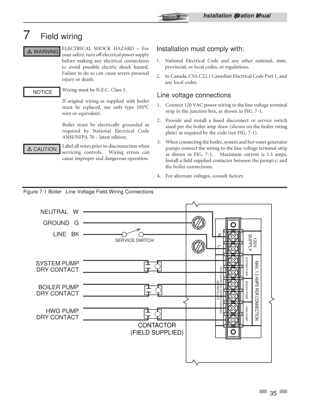 Crestron electronic 3.5, 2.5, 1.5 service manual Field wiring, Installation must comply with, Line voltage connections 